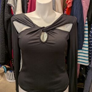 Anthropologie Black Twist-Front Long Sleeve Top - M